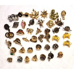 40 Pc Vintage Tiny Lapel Pin Lot Small Scatter Pins & Tie Tacks Variety Mix